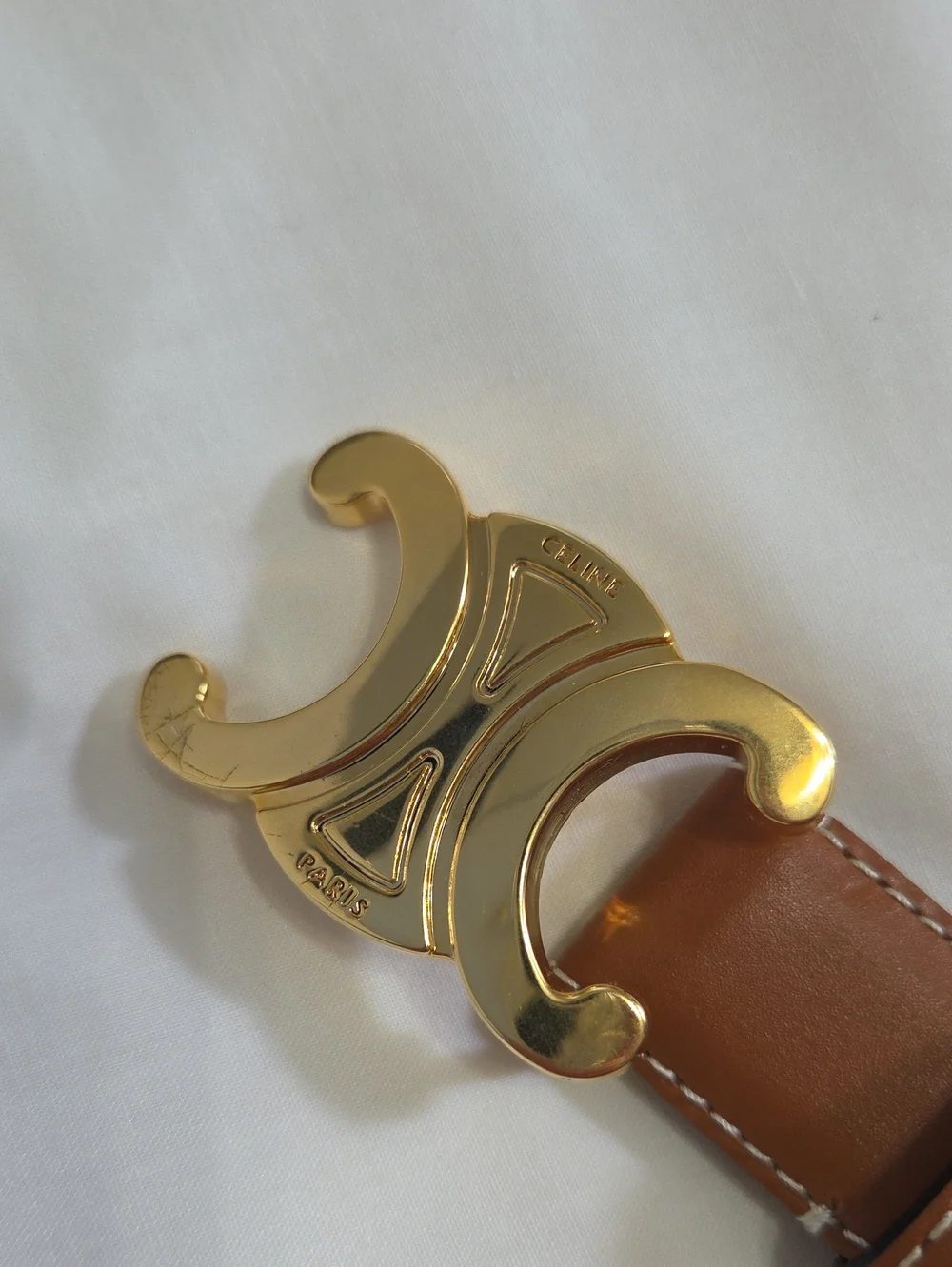 Celine Triomphe Belt Camel Brown Leather 85cm